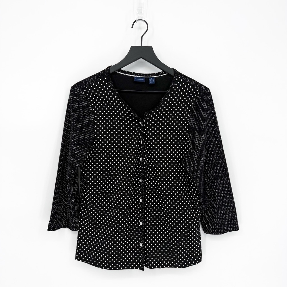 ☀️ 3/$25 Westbound Mixed Polka Dot Button Front Blouse Cardigan Black Medium